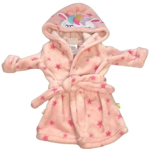 Duck.Duck.Goose Infant Unicorn Hooded Pink Robe 0-9M Star Print 100% Polyester S - Picture 1 of 8